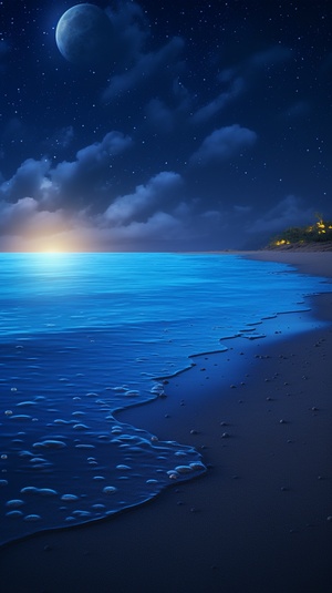 Nighttime Beach: Captivating Fluorescence and Unreal Rendering