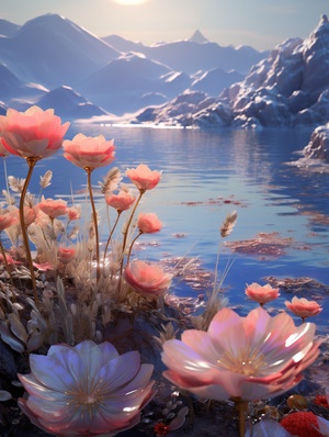 Flower Sea, 3d art, c4d,Raytracing, dimmoonlight, octance rendering, Hyperdetail, surrealism, virtual engine, 8k ar 3:4