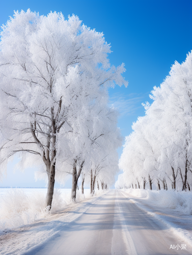 冰雪拐弯的公路，银装素裹，高清画质摄影佳品