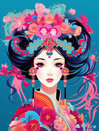 Oriental Beauty with Colorful Hair Accessories