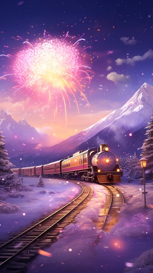 Cheering on a Pink Train on a Snowy Mountain