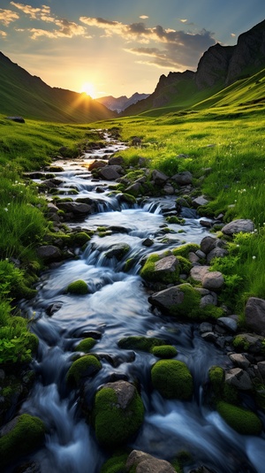 黄昏草山美景，天际线与瀑布交相辉映