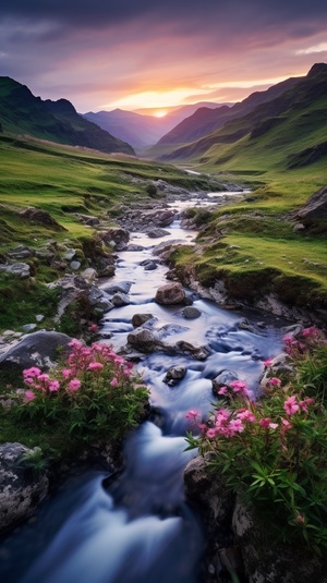 黄昏草山美景，天际线与瀑布交相辉映