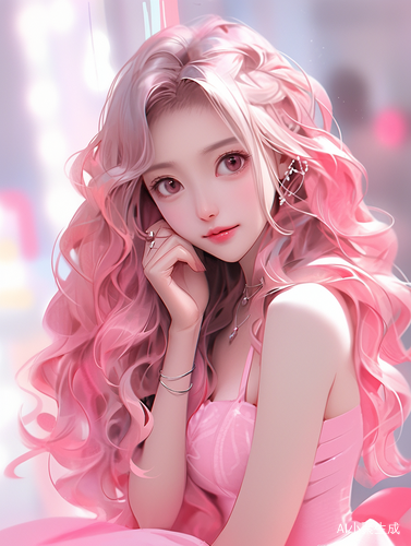 粉色波浪卷少女：时尚杂志封面