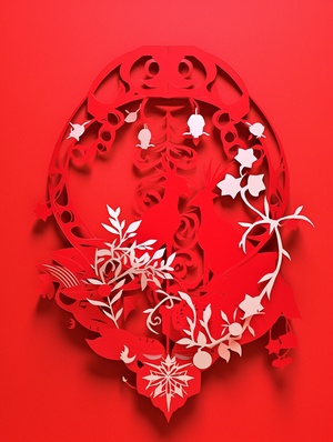 Festive Paper-cut Art: Christmas Theme with Red and Green