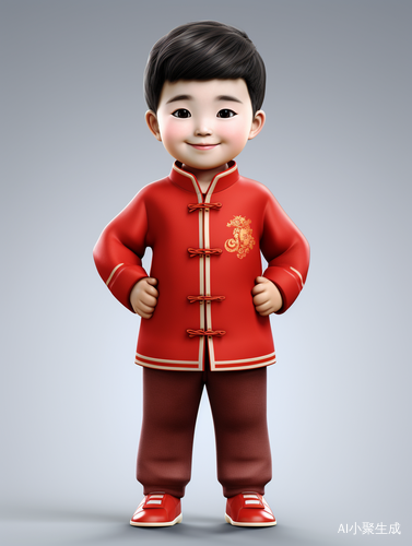 6 Year Old Asian Boy Wearing Red Clothes - New Year Greetings