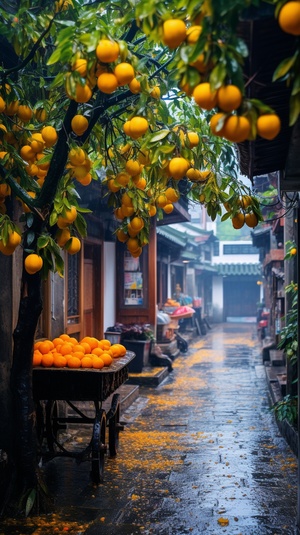 古朴色调下的细雨江南街道