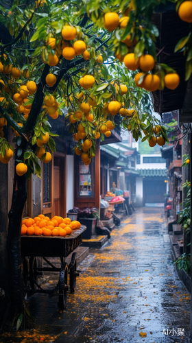 古朴色调下的细雨江南街道