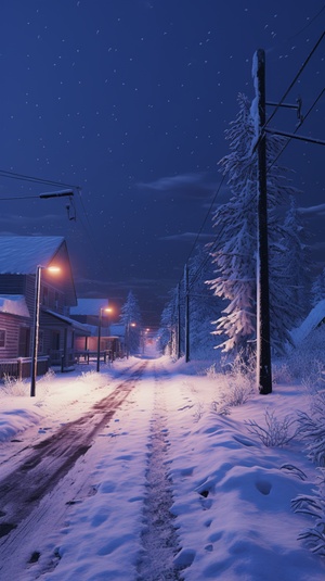 Goose feather heavy snow, Trees, houses, highways, cyberpunk, Global illumination, film lighting ar 9:16 quality 2 v 5.1