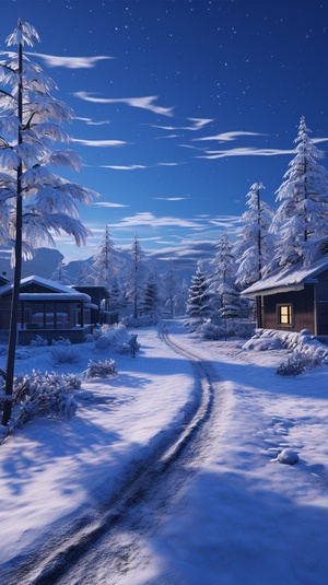 Goose feather heavy snow, Trees, houses, highways, cyberpunk, Global illumination, film lighting ar 9:16 quality 2 v 5.1