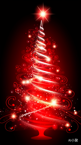 Red Christmas Tree Vector: Free-flowing Lines and Pictorial Harmony