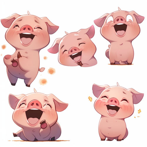 Cute Little Pig with Various Expressions and Sticker Art Design