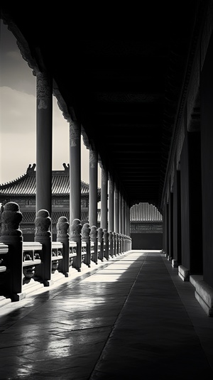 Timeless Elegance, A captivatingphotograph capturing the timeless eleganceof the Forbidden City. The focus is on theintricate details and ornate architecture ofthe palace. The environment is a majesticcourtyard with symmetrical designsand majestic pillars. The atmosphere issophisticated and refined, reflecting thecultural heritage and historical significanceof the Forbidden City. Artistic Form:Photography. Lighting Effect: Balancedlighting to highlight the architectural detailsand textures. Color Style: Ric