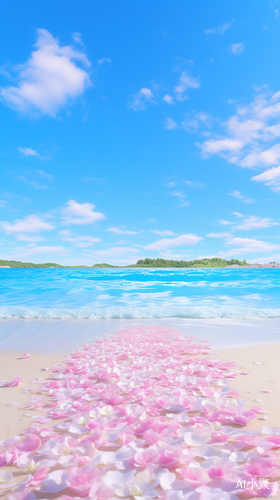 Dreamy Beachscape: Ultra HD Panoramic View of Light Blue Sea and Pink Sky