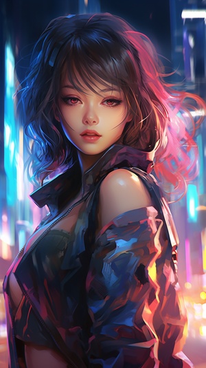 Hyperreal Anime Portrait: Cyberpunk Night Cityscape