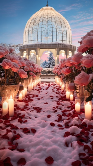 A Dreamy Winter Wonderland - Panoramic Sky Garden with Red Roses