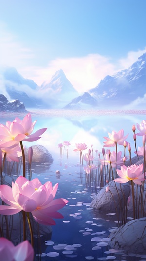 Pink Snow Lotus: Hazy Beauty in Crystal Clear Ice and Snow