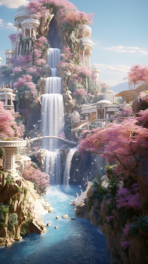 Hanging Gardens of Babylon: Luminous Waterfalls and Super Detailed Functional Art Station