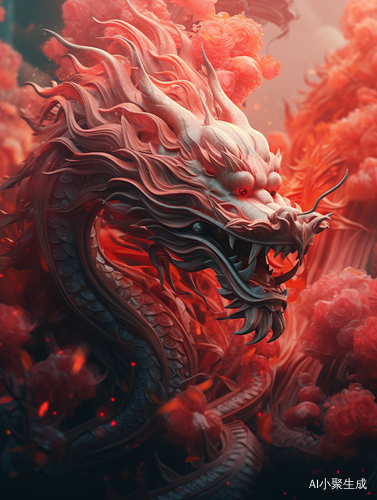 Exquisite Red Chinese Dragon in Dreamy Poster