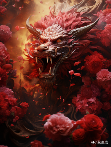 Exquisite Red Chinese Dragon in Dreamy Poster