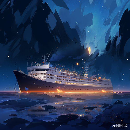 豪华邮轮漂浮在深海的空旷场景