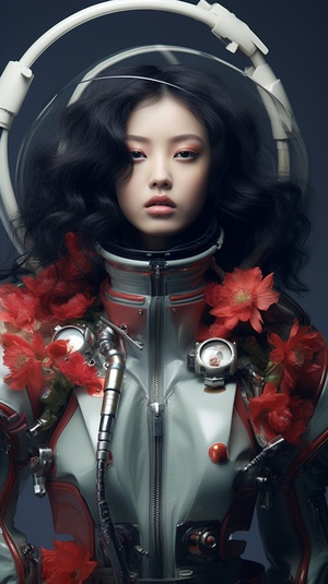 Prompt: Korean fashion beauty as a space commander