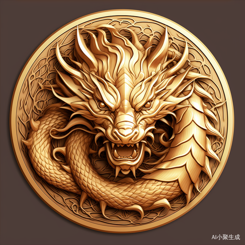 圆形金币与西方龙的古铜色质感