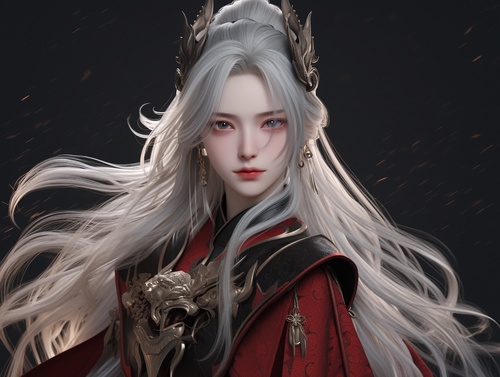 Asian neutral female warrior,solemn anddemonicunisex neutral style, slender eyes,dynamic posetraditional Chinese style,white hair, black clotheshauteur, cool, 3d,ue5,ultra-detailed,8k.hyperrealism, octane render ar 3:4niji 5s 750