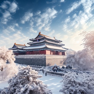 冬天里，雪花飞舞，北京故宫屋顶都覆盖着一层薄薄的雪，非常壮观，一缕缕阳光照射下，格外好看