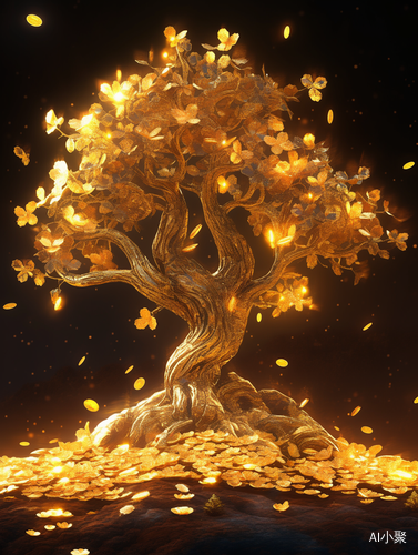 The Majestic Gold Tree Surrounded by Golden Koi