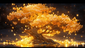 The Majestic Gold Tree: A Brilliant Dreamy Illusion in 4K.HD