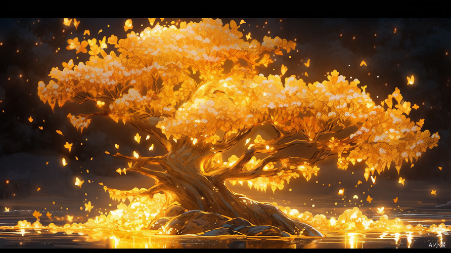 The Majestic Gold Tree: A Brilliant Dreamy Illusion in 4K.HD