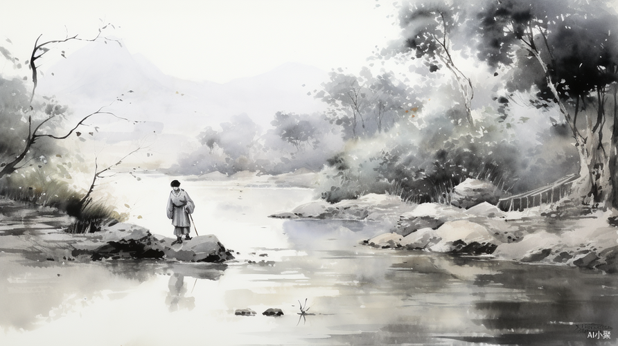 Serene Scene: An Unknown Artist's Ink Wash Painting