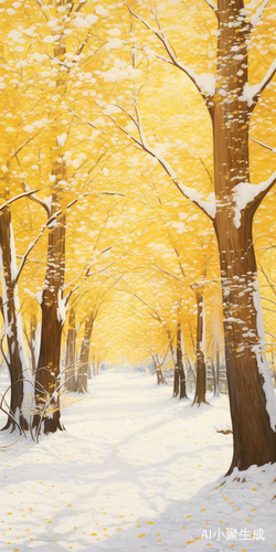 银杏树林中的绒毛雪花