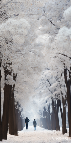 银杏树林中的绒毛雪花
