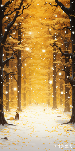 银杏树林中的绒毛雪花