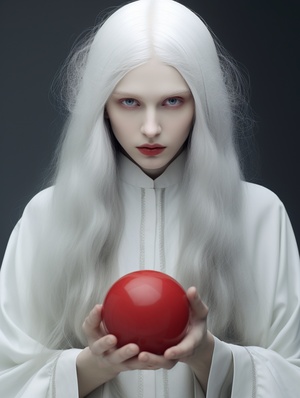 Fantastical Installation: A Beautiful Woman with Long White Hair