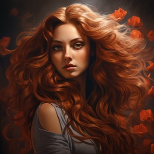 A stunning beauty with flowing hair and striking features, rendered in realistic detail with warm, natural colors. beauty