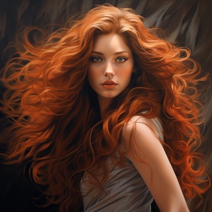 A stunning beauty with flowing hair and striking features, rendered in realistic detail with warm, natural colors. beauty