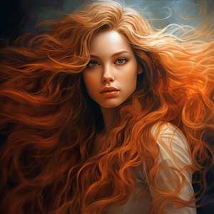 Stunning Beauty with Flowing Hair and Striking Features