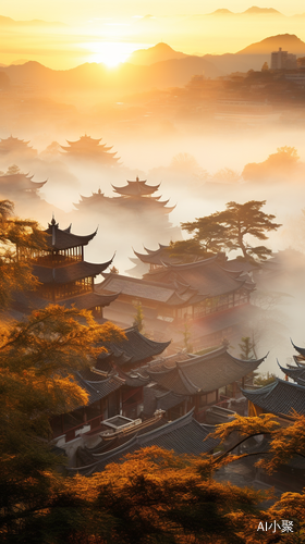 Mist-Covered City with Gongbi Style: Combining Natural and Man Made Elements