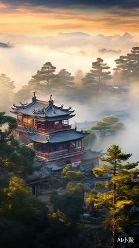 Mist-Covered City with Gongbi Style: Combining Natural and Man Made Elements