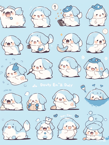 Hallyu-style Dog Daily Timetable Stickers with Mori Kei and Duckcore Elements