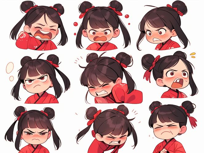 Cute Chinese Girl in Hanfu: Expressive Illustration Set