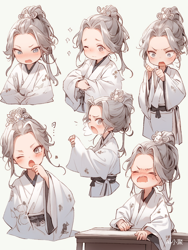 White Robe Girl: Traditional Clothes, Chinese Painting and Cute Emoticons