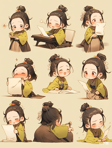 Cute Little Girl in Yellow Robe with 9 Emoticons