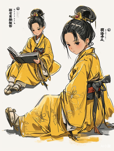 Cute Little Girl in Yellow Robe with 9 Emoticons