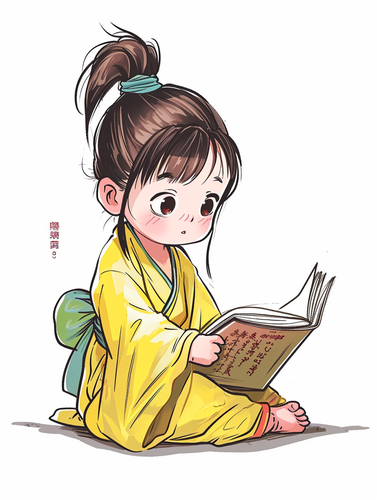 Cute Little Girl in Yellow Robe with 9 Emoticons