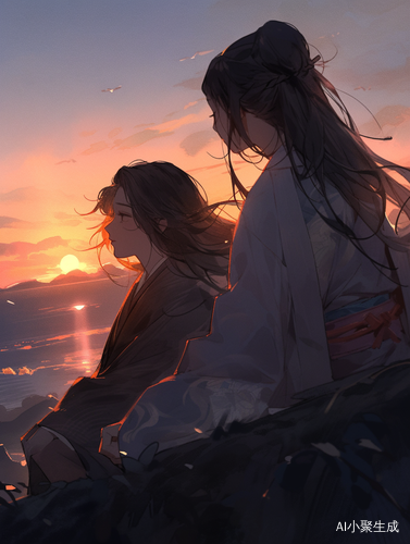 山海亲密：双女主穿汉服坐看日落