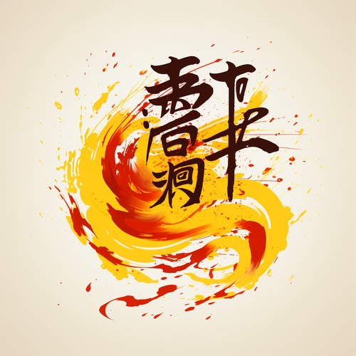 新2015年祝愿亚洲书法字体贴纸，以深黄深红的风格，诗歌的视觉审美风格